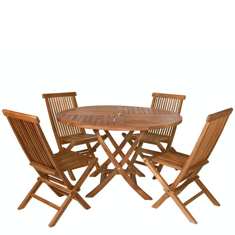 All Things Cedar 5-Piece 4-ft Teak Octagon Folding Table and Folding Chair Set TT5P-O