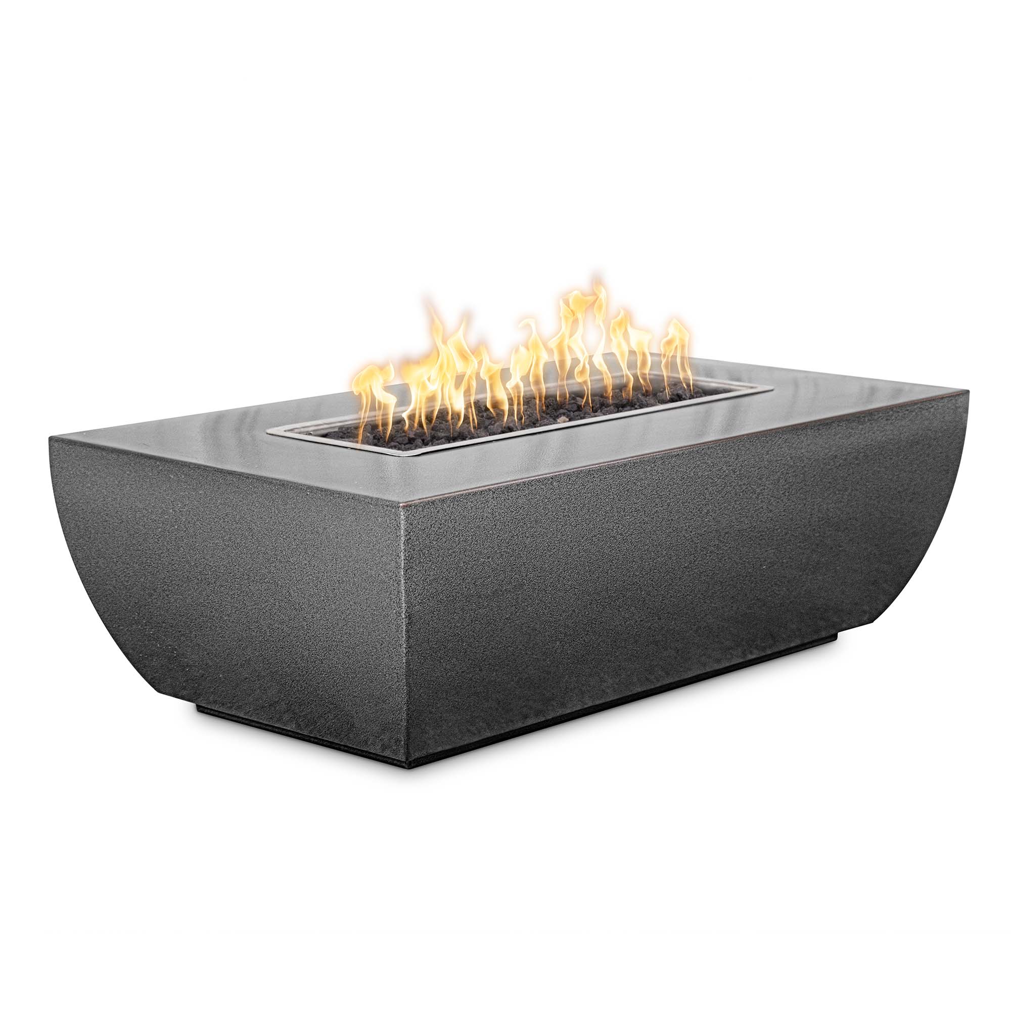 The Outdoor Plus Avalon Tall Fire Pit 48" Rectangular Powder Coated Metal Match Lit with Flame Sense OPT-AVLPC4815FSML