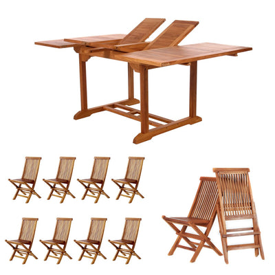 All Things Cedar 9-Piece Butterfly Extension Table Folding Chair Set TD72-22