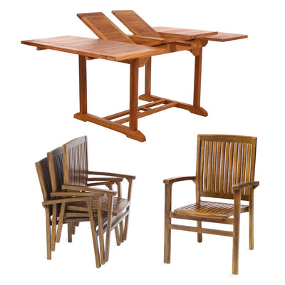 All Things Cedar 5-Piece Butterfly Extension Table Stacking Chair Set TD72-24