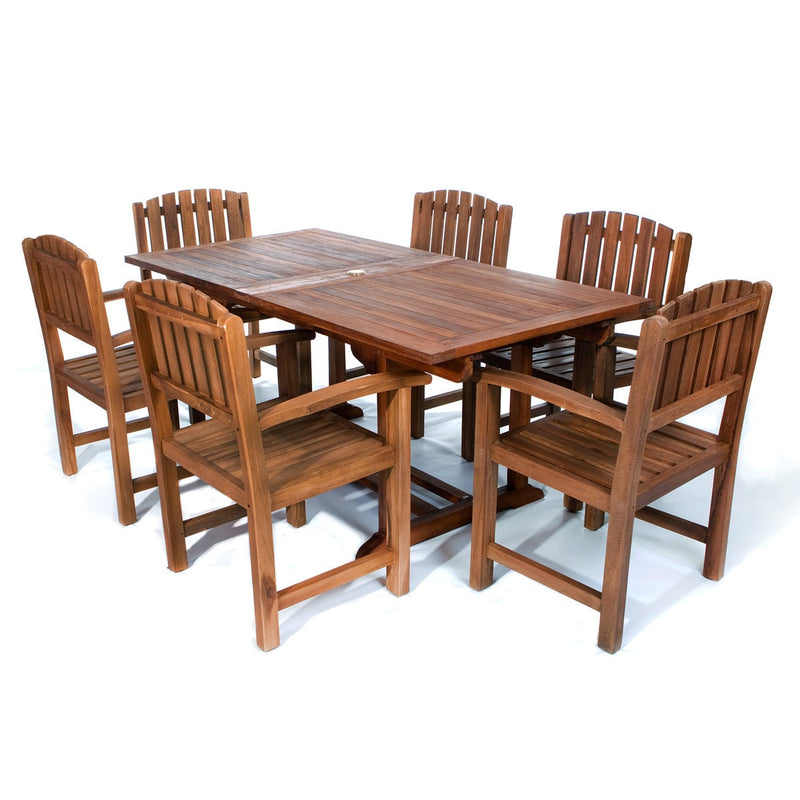 All Things Cedar 7-Piece Twin Butterfly Leaf Teak Extension Table Dining Chair Set TE90-20