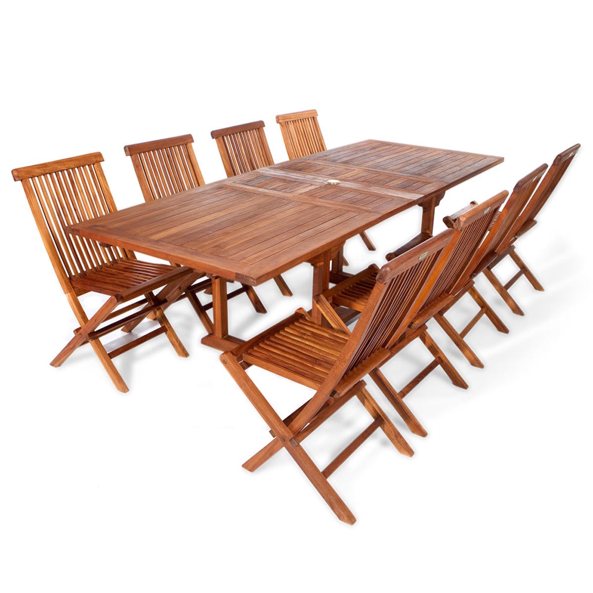 All Things Cedar 9-Piece Twin Butterfly Leaf Teak Extension Table Folding Chair Set TE90-22