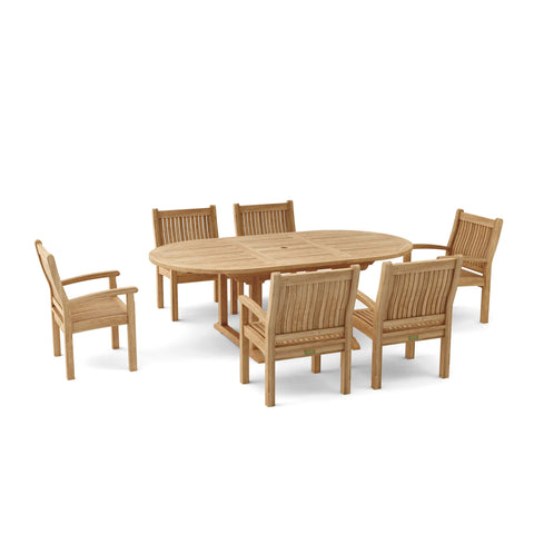 Image of Anderson Teak Bahama Sahara Armchair 7-Pieces 87" Oval Dining Set Set-86