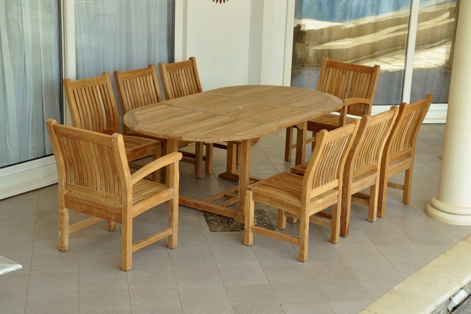 Anderson Teak Bahama Sahara Side Chair 7-Pieces 87" Oval Dining Set Set-87